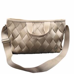 Maggie Bags Woven Seatbelt Laptop Tote Beige Crossbody Bag